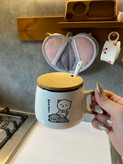 ماگ سرامیکی فانتزی درب چوبی و قاشق سرامیکى
